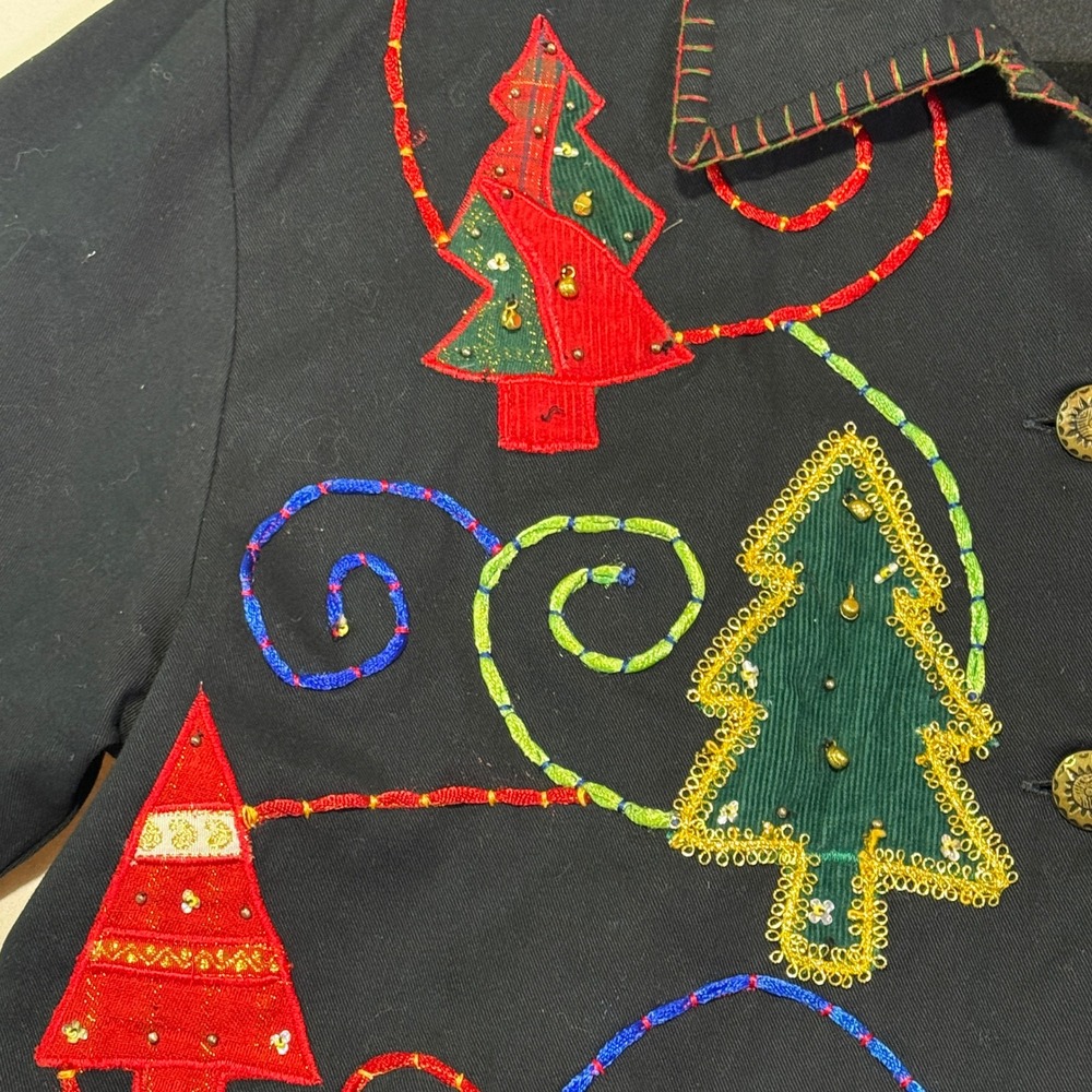 Vintage New Directions Christmas Tree‎ Embroidered Button Down Holiday Jacket - Picture 5 of 8
